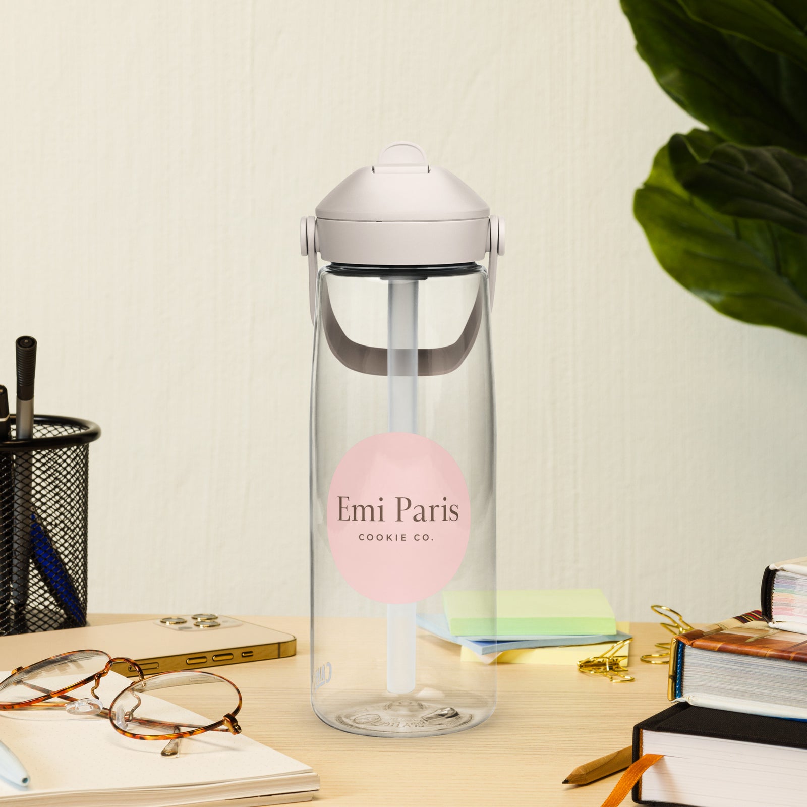 Flip straw water bottle
